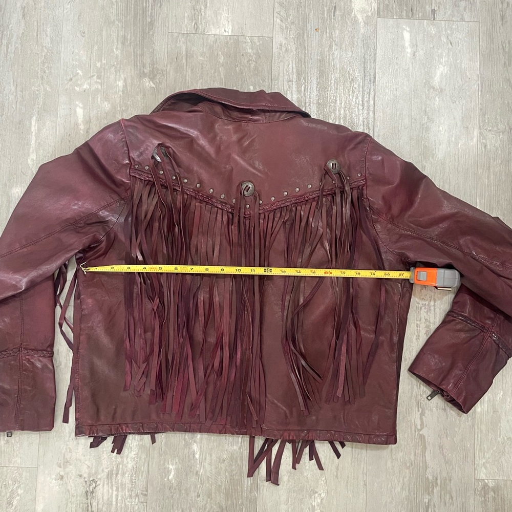 IDYLLWIND - Burgandy Leather Fringe Moto Jacket - Picture 6 of 11